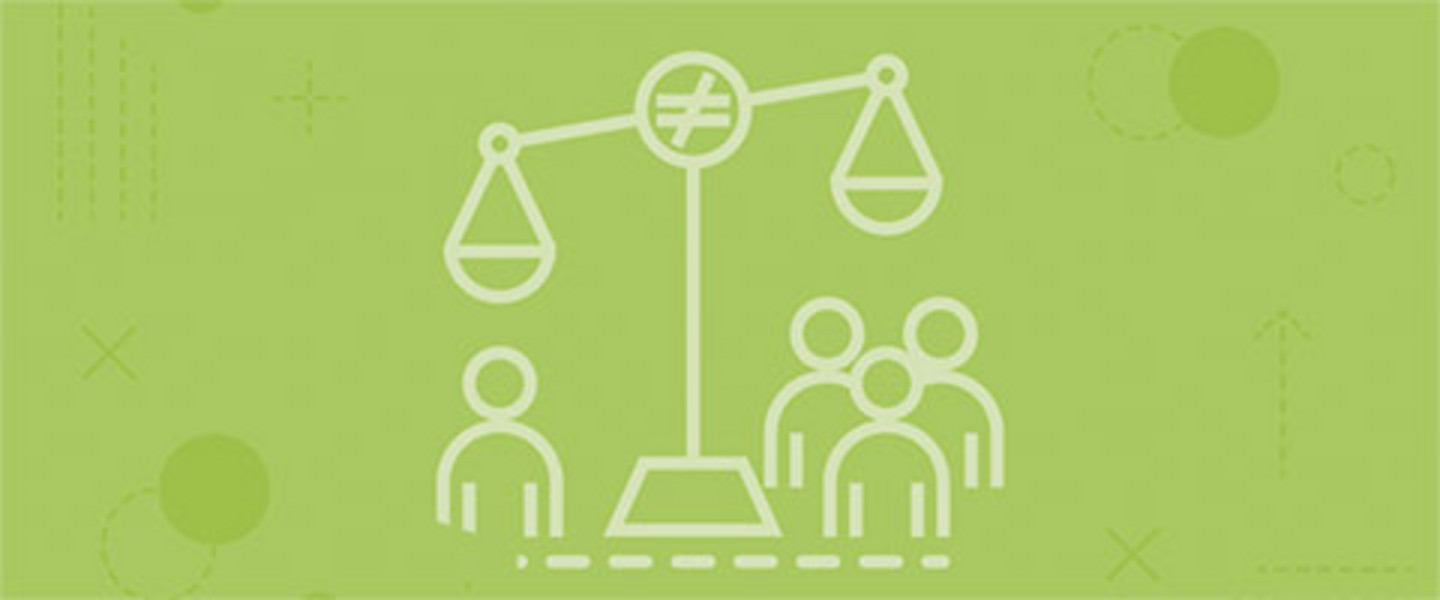 Pictogram: People (silhouettes) under an unbalanced beam scale.